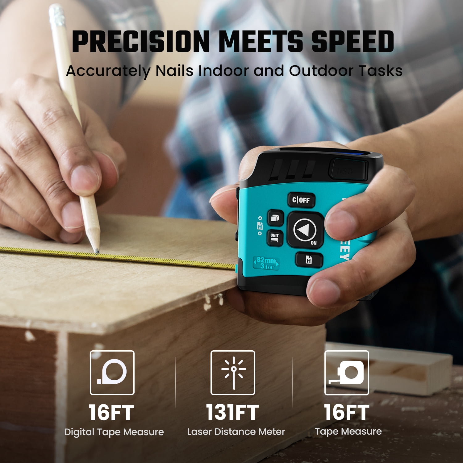 MiLESEEY DT20 Digital Laser Tape Measure,130FT Laser Measuring Tool,16FT Easy Read Digital Measuring Tape Retractable with Fractions,Rechargeable Measurement Tool for Distance/Area/Volume/Pythagorean