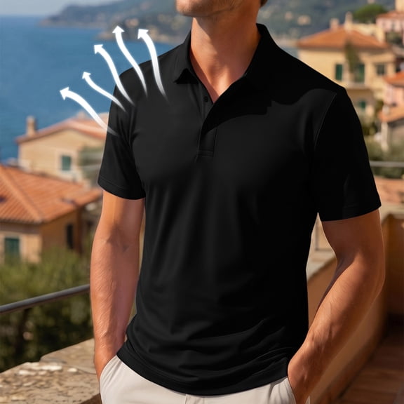 CCRFTGI Mens Shirts Short Sleeve Casual Moisture Wicking Performance Quick Dry Polos for Men Running Athletic Summer Tops Lightweight Shirts Black M