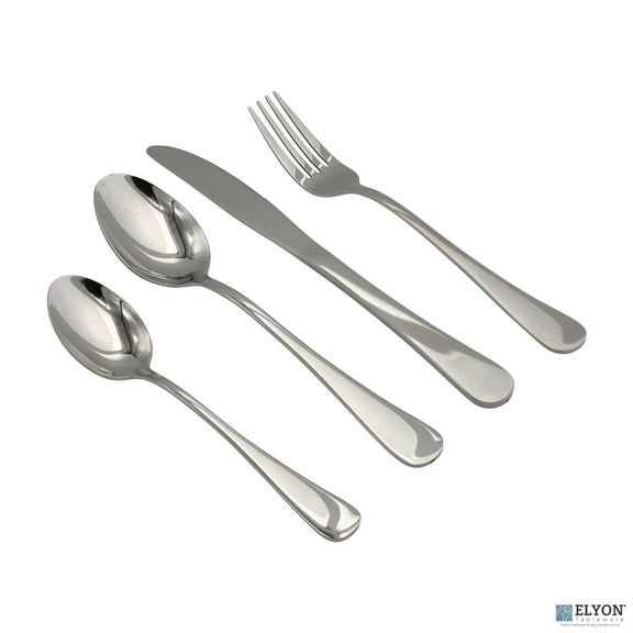 Elyon Tableware Euro 16-Piece Reflective Mirror Silver Flatware Set, Stainless Steel, Service for 4