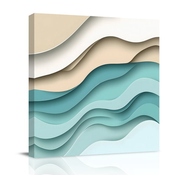 Canvas Wall Art, Teal Brown Ombre Framed Canvas Prints for Bedroom Office, Modern Abstract Moire Art Geometric Large Gallery Wrapped Wall Decor for Home Office, Gifts, 16"x16" Ship Next Day