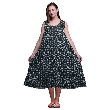 

Bimba Black2 Floral Dot & Periwinkle Sleeveless Night Gown For Womens Cotton Printed Nightwear Ladies Sleepwear Large