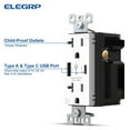 thumbnail image 4 of ELEGRP USB Outlets Receptacles, USB C Wall Outlet, 25W 5.0 Amp High Speed Charging USB Electrical Outlet, 20 Amp Tamper-Resistant Outlet with USB C Ports, UL Listed, Wall Plate Included, 4 of 8