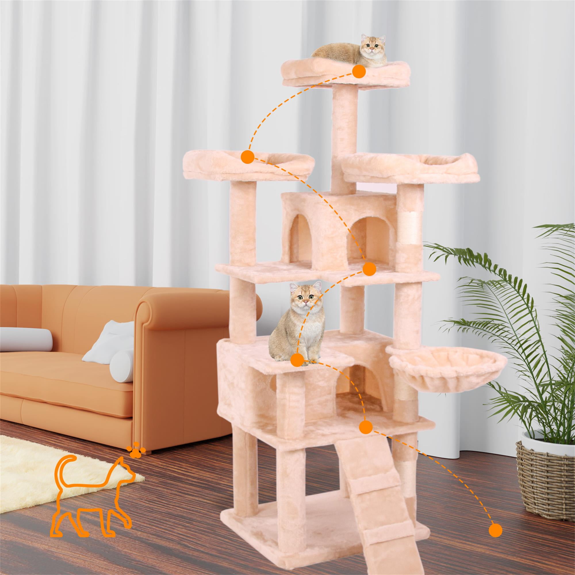 Pefilos 63" Cat Tree House for Big Cats, Cat Tower for Indoor Cats Multi-Level Cat Condo with Cozy Plush Perches Cats Play House, Beige Pefilos 63" Cat Tree House for Big Cats, Cat Tower for Indoor Cats Multi-Level Cat Condo with Cozy Plush Perches Cats Play House, Beige