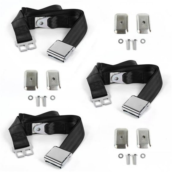 Kit de Ceinture de Sécurité pour Banc à 2 Points Noir avec Bracketry - 3 Ceintures - 1947-1954