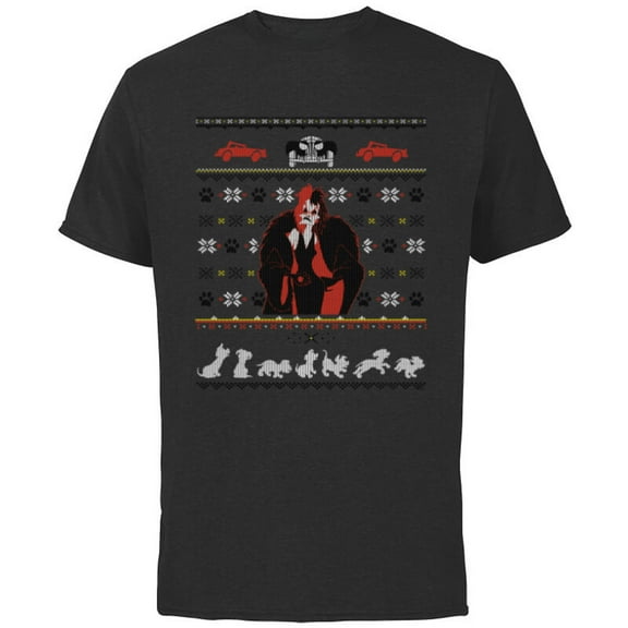 Disney Villains Cruella De Vil Ugly Christmas Sweater - Short Sleeve Cotton T-Shirt for Adults - Customized-Black