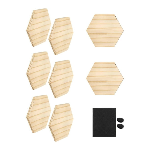 Juego de 8 posavasos de madera sin terminar para manualidades, con almohadillas antideslizantes, perfectos para Hexágono