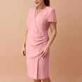 thumbnail image 2 of LWavelet Women's Plus Size Sheath Dress Short Sleeve V-Neck Wrap Ruched Bodycon Midi Dress Pink 3XL, 2 of 4