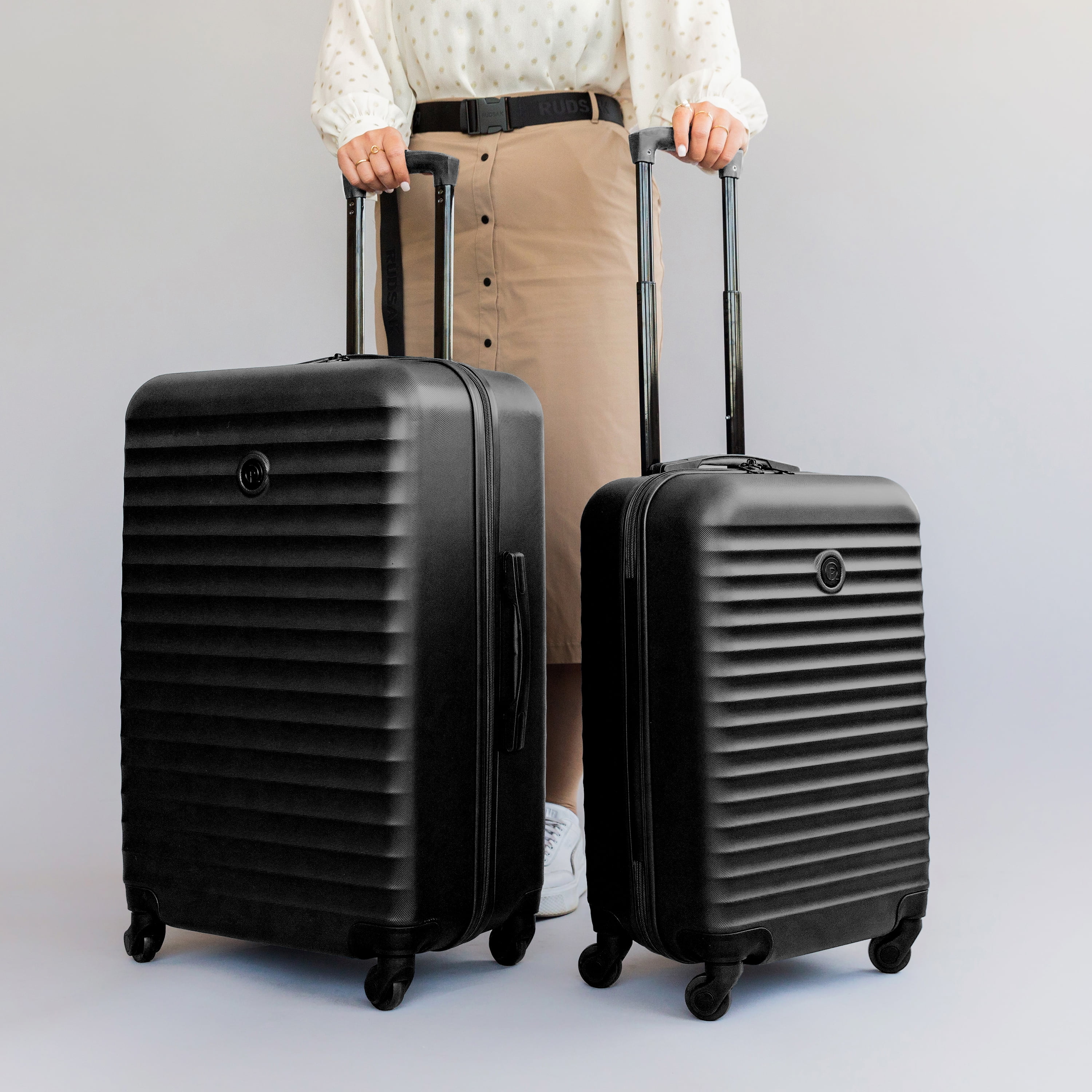 Protege 2-Piece Hardside Spinner Luggage Set with Carry On and Medium Checked Suitcase, Black