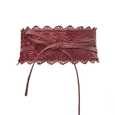 Lace Corset Belt for Dresses | Adjustable Waist Cincher for Weddings  Prom & Evening Gowns Under 5$  Hontri Womens Faux Leather Belt Fashion Obi Style Lace   Wine  One Size