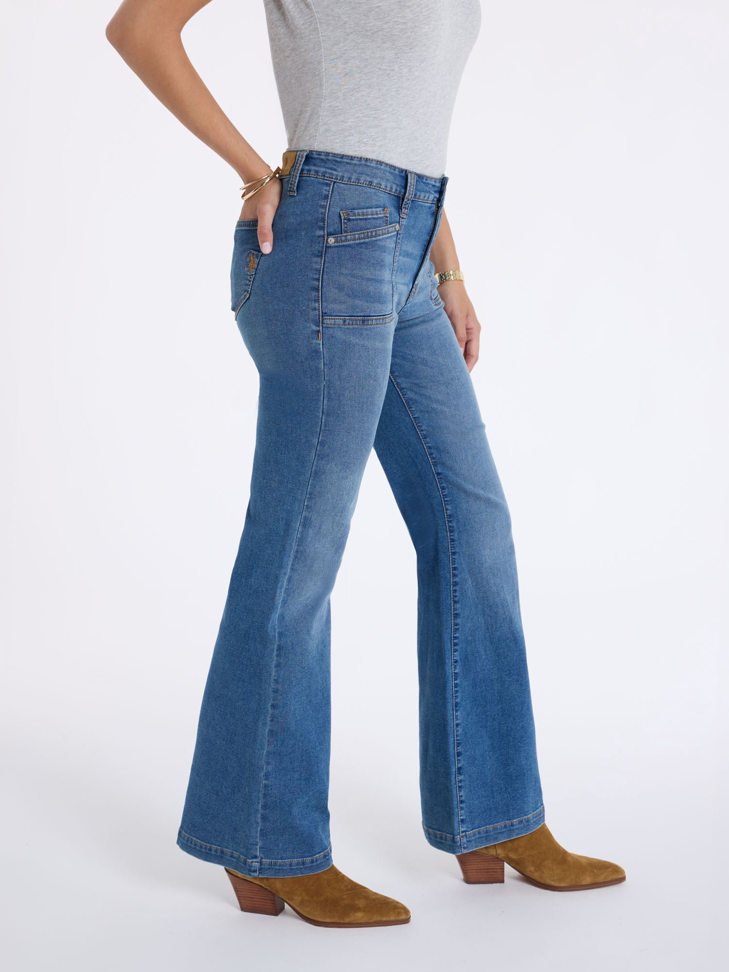 U.S. Polo Assn. Women's Patch Pocket Flare Knit Denim Jeans
