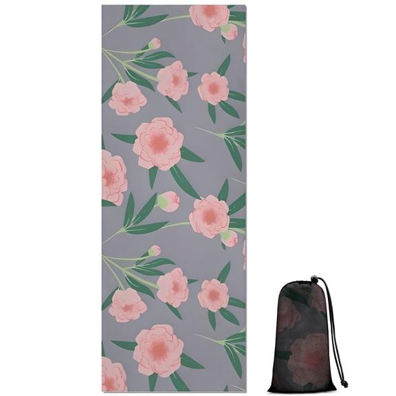 Pioneer Flower Floral Print Pattern Hot Yoga Mat Towel Non Slip for Hot Yoga - Quick-Drying Yoga Mat Cover with 4 Corner Pockets with Travel Bag - Hot Yoga Towel Non Slip 70"x26"