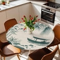 thumbnail image 3 of Green Mountains Fitted Tablecloth with Elastic Edged, Round Table Cloth for Dining Table, Modern Watercolor Nature Country Landscape Waterproof Oil Proof Table Cover for Indoor Outdoor 36"-44", 3 of 8