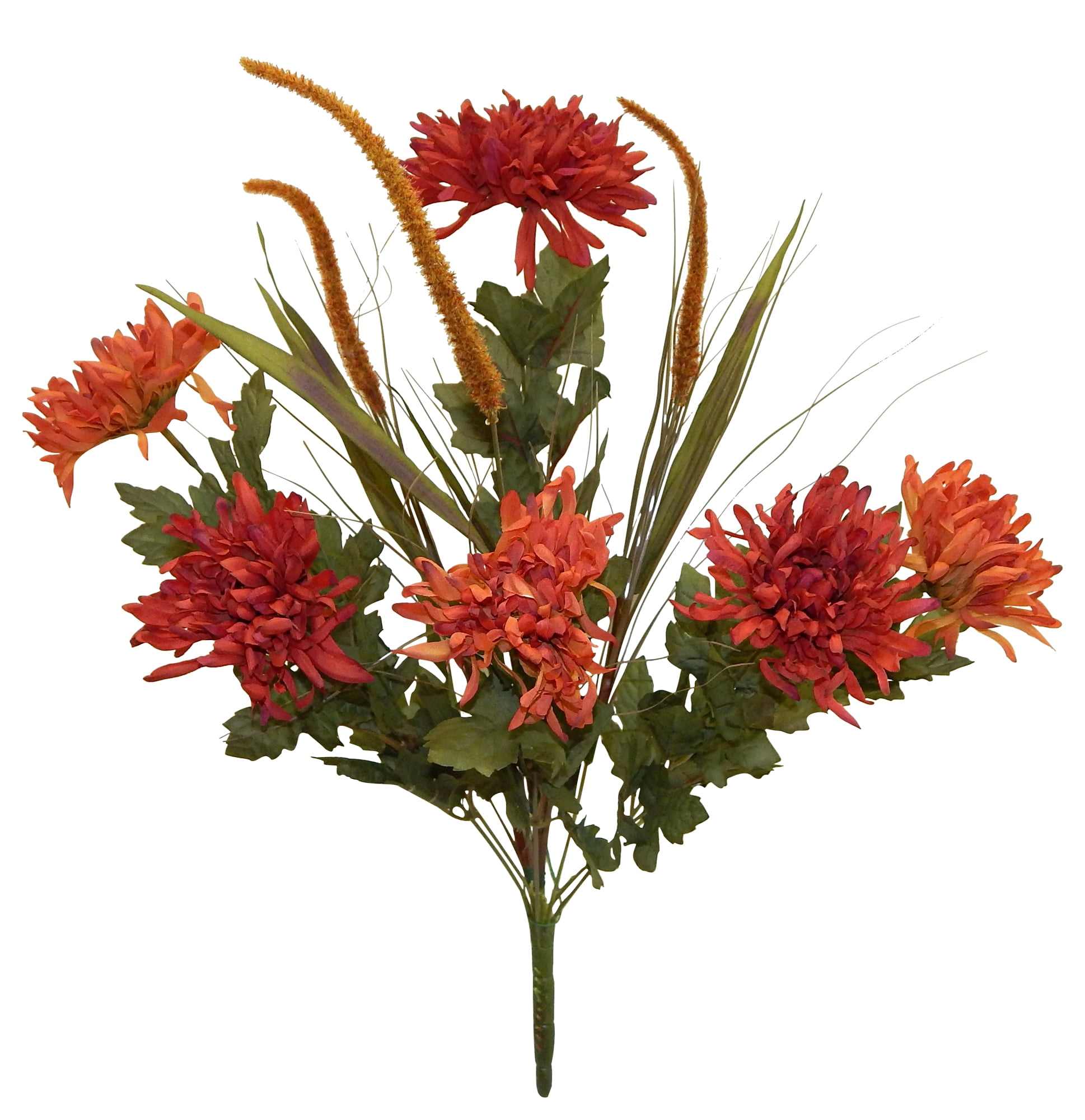 Sunset Orange Mum Cattail 26in Artificial Polysilk Flower Fake Rustic
