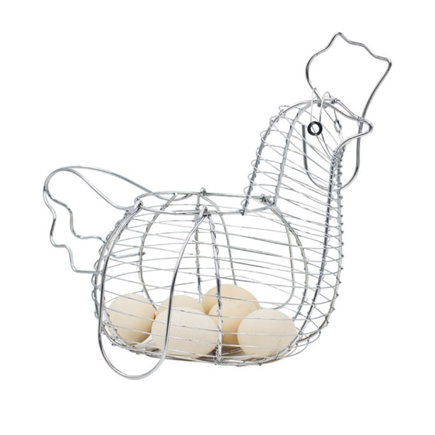 GOOHOCHY Cesta de almacenamiento para pollos, cesta de almacenamiento para gallinas, cesta de frutas, cesta de alambre de hierro para huevos, contenedor de almacenamiento para refrigerador (plateado)