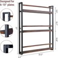 thumbnail image 3 of 3-Tier Wall Mounted Plate Display Rack – Industrial Matte Black Metal & Dark Burnt Wood Storage for Plates, Decorative Plate Holder for Kitchen or Dining Room, 3 of 4