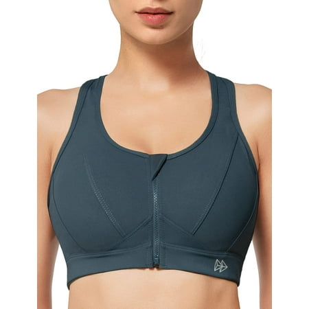 

QWZNDZGR Zip Front Sports Bra - High Impact Sports Bras for Women Plus Size Workout Fitness Running