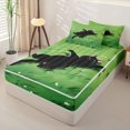 thumbnail image 3 of Manfei Cartoon Black Cat Zipper Twin Comforter Sets with Fitted Sheet and 2 Pillowcases, Grass Meadow Zipper Bedding Set, Green, Black Reversible, 4-Piece, 3 of 7