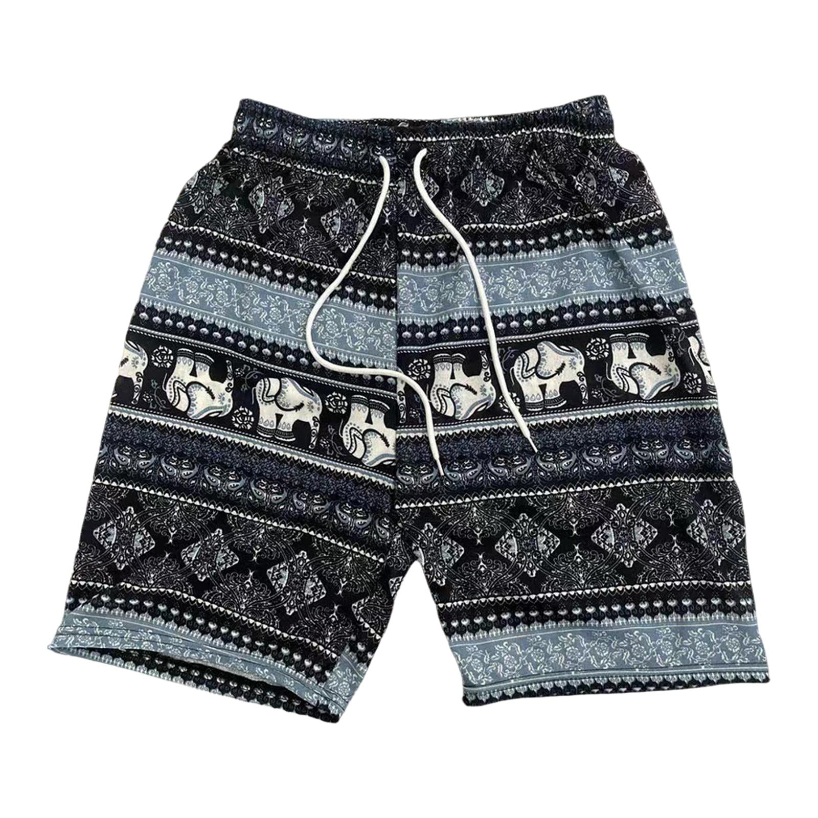Mens Womens Beach Shorts Fashion Drawstring Baggy Elephant Printed