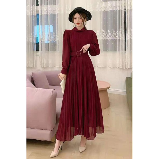 One SizeWomen Sautumn Dress South Korea Elegant Long High Neck Waist Slim Solid Versatile Long Sleeve Temperament Dress D2312 yaoshenbao LED