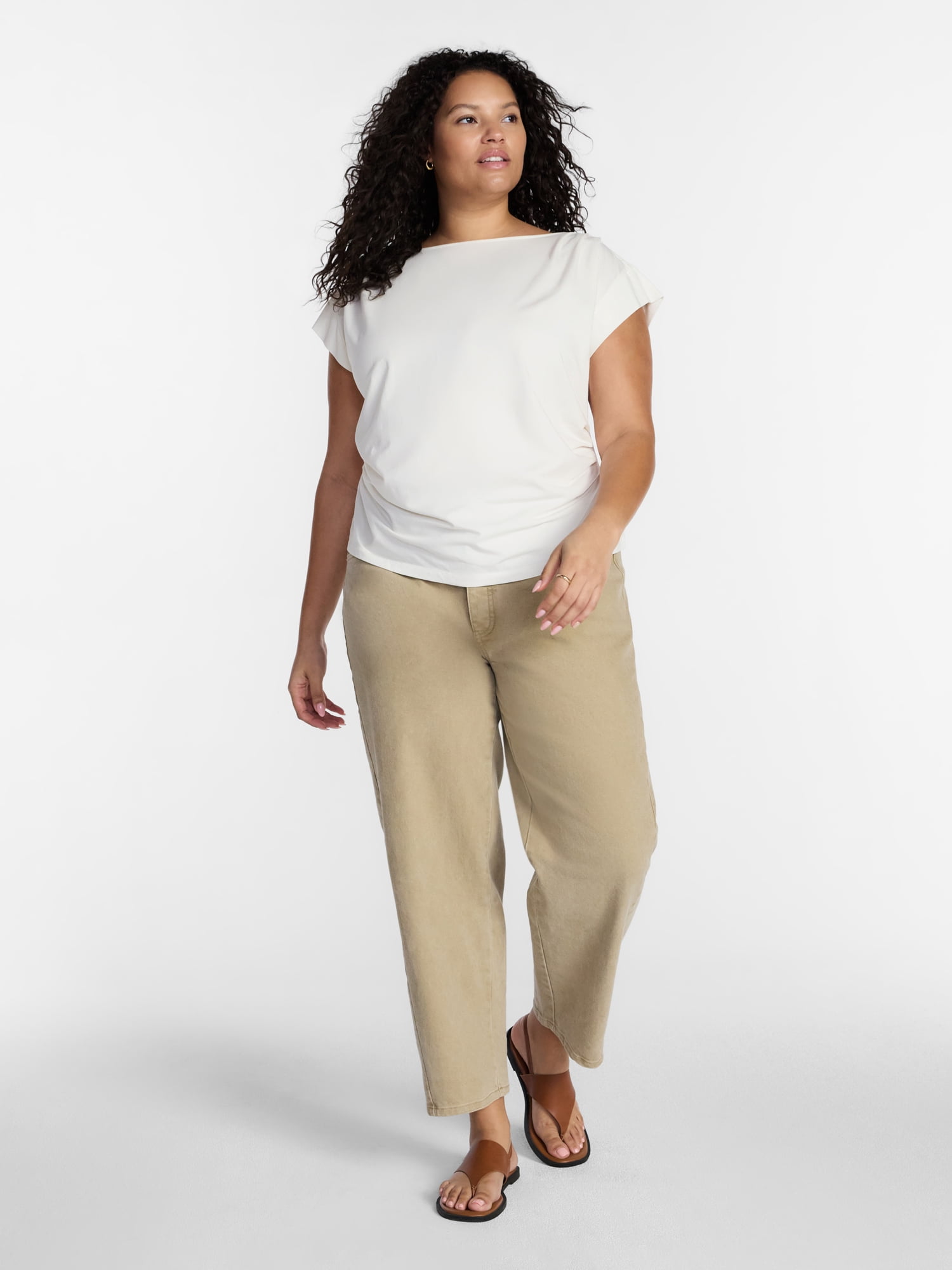 Terra & Sky Women’s Plus Pleated Shoulder Top with Short Sleeves, Size 0X-5X