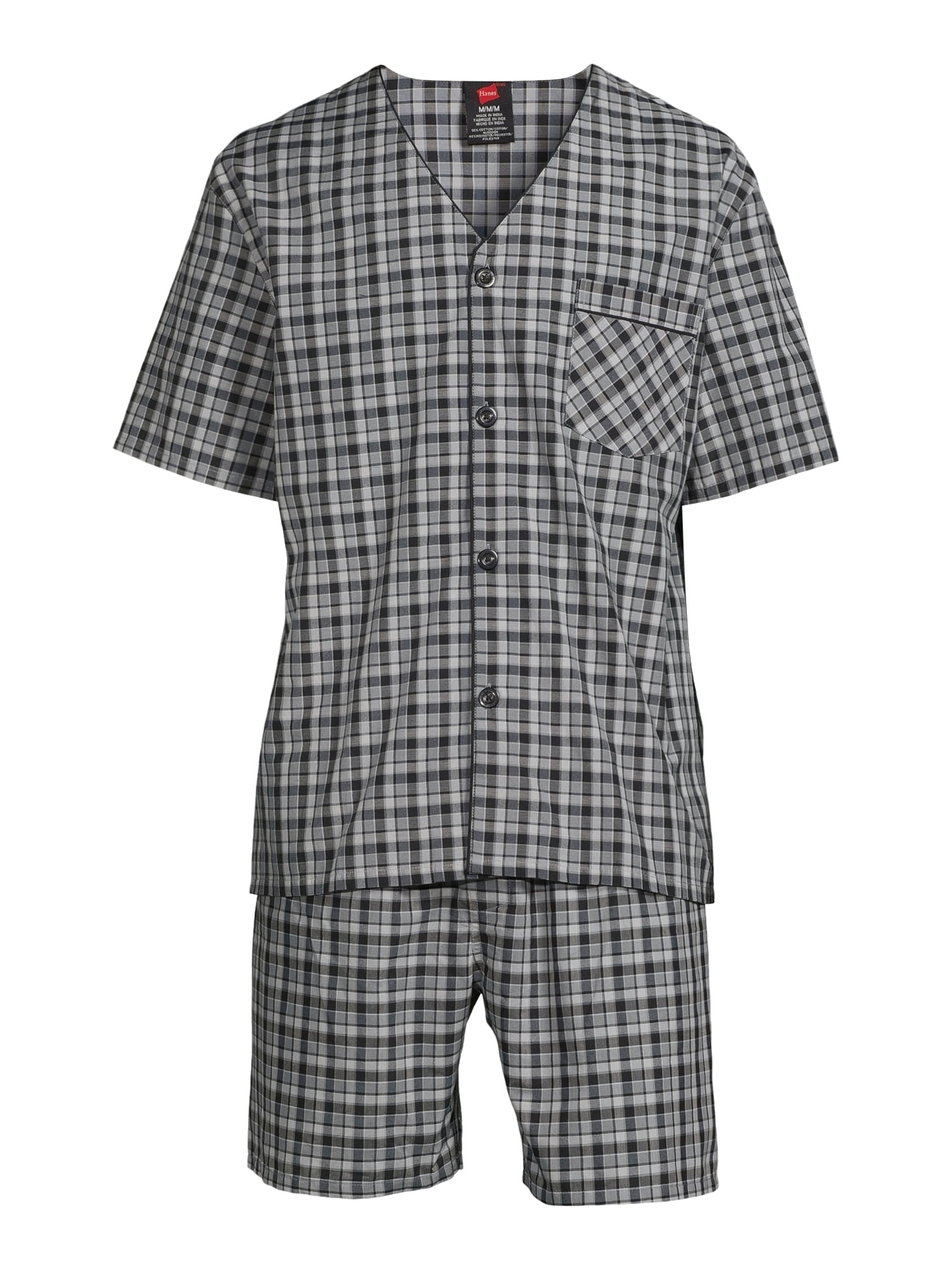 Hanes Men's and Big Men's Short Sleeve Top and Shorts Woven Pajama Set, Sizes S-5XL