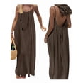 thumbnail image 3 of Women'S Open Back Spaghetti Strap Beach Maxi Dress Loose Flowy Vacation Sundress Brown S, 3 of 9