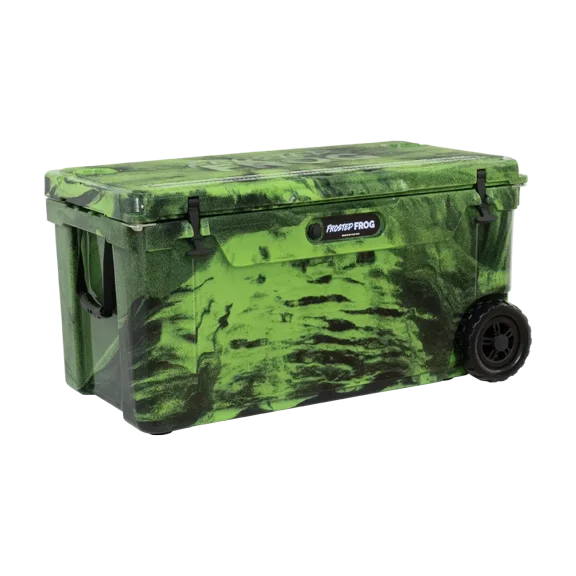 110 Quart Rolling Cooler with Wheels – USA Made Hard Sided Ice Chest, Green Black Camo | Frosted Frog