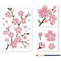 3pcs Cherry Blossom Flower Stencils 5.9×5.9/11.7×8.3inch Blossom Branch Stencil A4 Reusable Plastic Template Plant Stencils for Painting on Wood DIY Crafts Wall Canvas