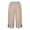 thumbnail image 4 of Hueook Womens Capri Pants Womens Golf Pants Women's SummerLinen Solid Color Loose Straight Leg Pants with Pockets Side Slit Buttons Cropped Pants Khaki XXL, 4 of 5