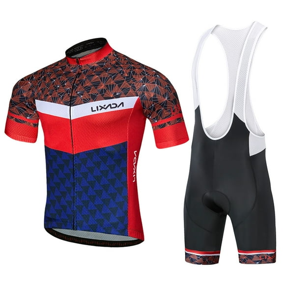 Lixada Lixada Stretchy Cuffed Cycling Bib Set in Black and White with New Red and Blue Triangle Design - Breathable Jersey and Shorts for Ultimate Comfort (EU Size S)