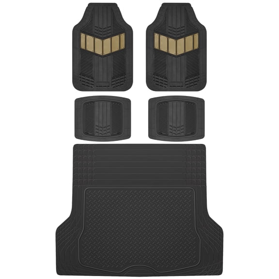 Motor Trend FlexTough Beige Floor Mats for Cars & Cargo Mat Full Set - All Weather Front & Rear Rubber Automotive Floor Mats & Cargo Liner for SUV, Car, & Van - Interior Trunk Mat & Floor Cover