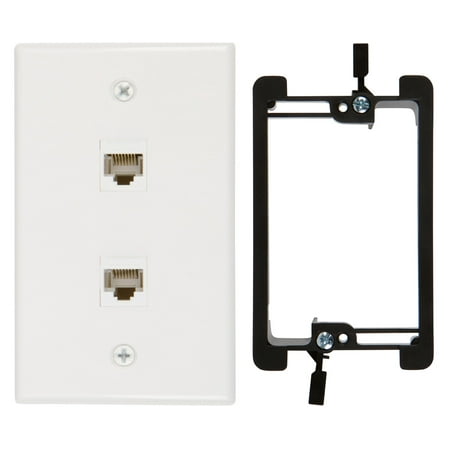 - 2 Port Cat6 Wall Plate, Female-Female White with Single Gang Low Voltage Mounting Bracket Device (2, 2 Port)