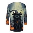 thumbnail image 4 of Uootdi Halloween Womens Tops Crew Neck Black Cat Print 3/4 Sleeve Shirts for Women Loose Fit Halloween Party Soft Womens Tees Gift, 4 of 5