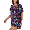 thumbnail image 2 of Picia mushroom rainbow color Skull Pajamas Sets for Women Soft Short-Sleeved Pjs with Lounge Shorts Two Piece Sleepwear-3X-Large, 2 of 9