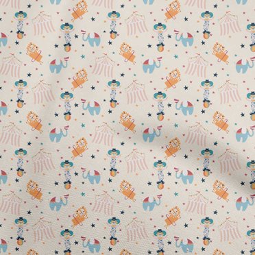 oneOone Cotton Cambric Beige Fabric Circus Dress Material Fabric Print Fabric By The Yard 42 Inch Wide