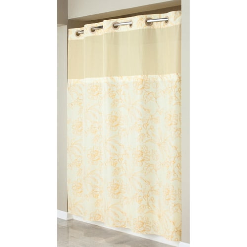 Hookless Yellow Floral Print Mystery Polyester Shower Curtain