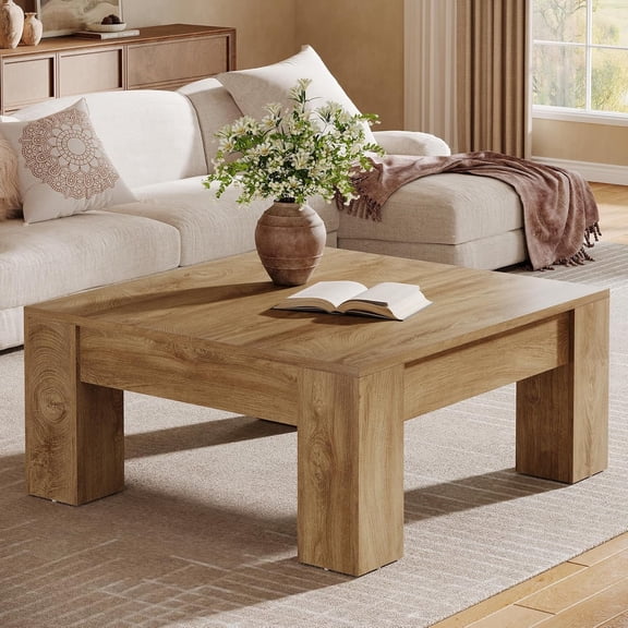 Tribesigns Square Coffee Table, 39-Inch Farmhouse Wood Coffee Table with Sturdy Legs for Living Room, Natural