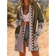 thumbnail image 3 of Cardigan for Women Long Sleeve Contrasting Color Print Open Front Knit Oversized Cardigan Brown L, 3 of 5