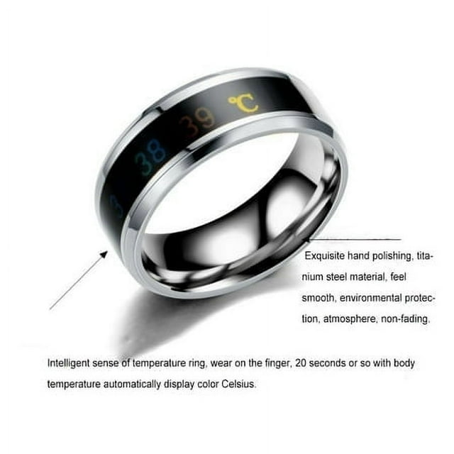 Couple Rings Delicate Ring Smart Sensor Body Fashionable Stainless Steel Delicate Temperature Small Lightness Finger Jewelry Wedding Women Engagement Silver 10#