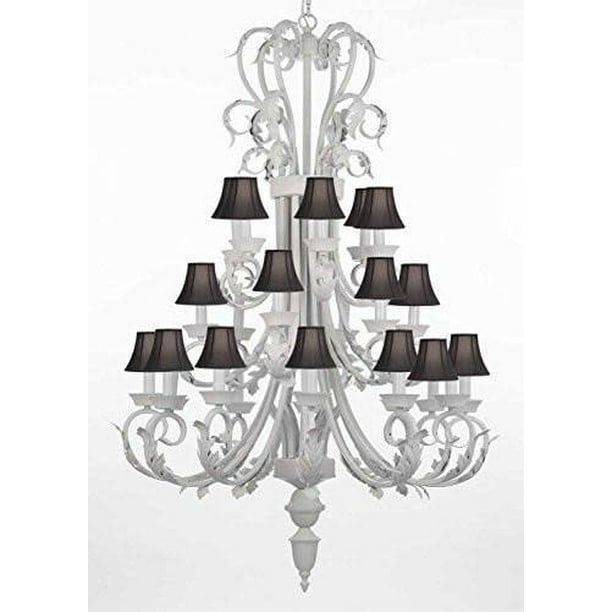 Harrison Lane J2 1123 24 Light 30 Wide Wrought Iron Chandelier White Com Wide Wrought Iron Chandelier White, Harrison Lane Wrought Iron And Crystal White Chandelier