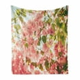 thumbnail image 1 of Spring Soft Flannel Fleece Blanket, Bougainvillea Flowers Branches in Sunny Summer Blossoms Nature Park View, Cozy Plush for Indoor and Outdoor Use, 60" x 80", Pale Pink Olive Green, by Ambesonne, 1 of 6