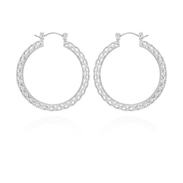 Time and Tru Women's Silver Tone Basketweave Hoops Earrings
