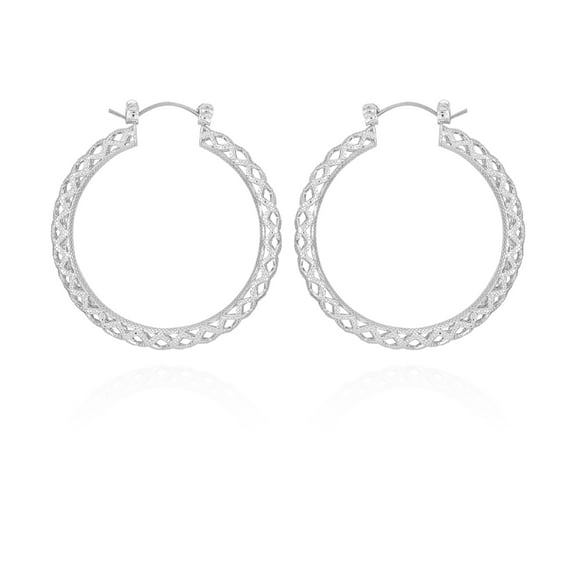 Time and Tru Women's Silver Tone Basketweave Hoops Earrings
