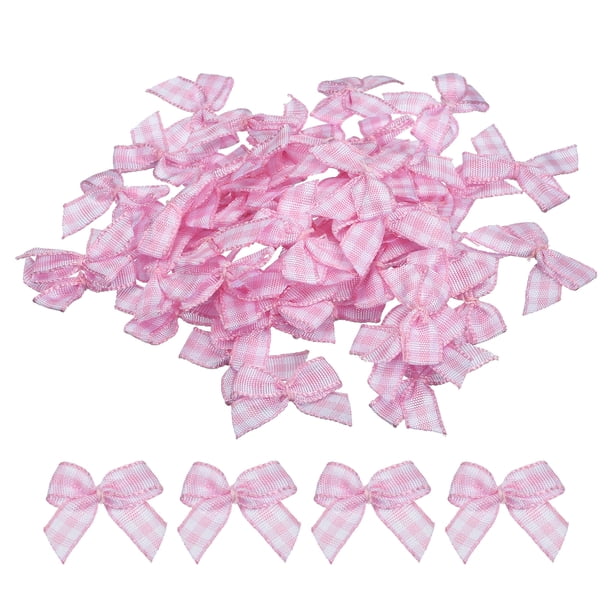 Uxcell 50Pcs Mini Lazo de Cinta Gingham 1" Lazos de Tela de Satén a Cuadros para Manualidades de Costura Rosa y Blanco