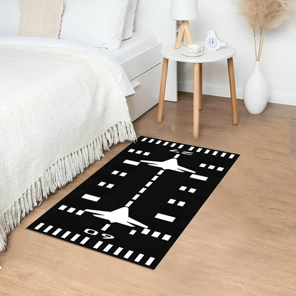 RM1206.0 Runway Area Rug, 60x100Cm//23x39 inch, Aircraft & Plane Pattern, Aviation & Airport Design, Racing Track & Road Pattern