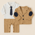 thumbnail image 2 of StylesILove Young Kids 2PC Baby Boy Romper Suit and Jacket with Elbow Patches (Khaki, 2-3 years), 2 of 8