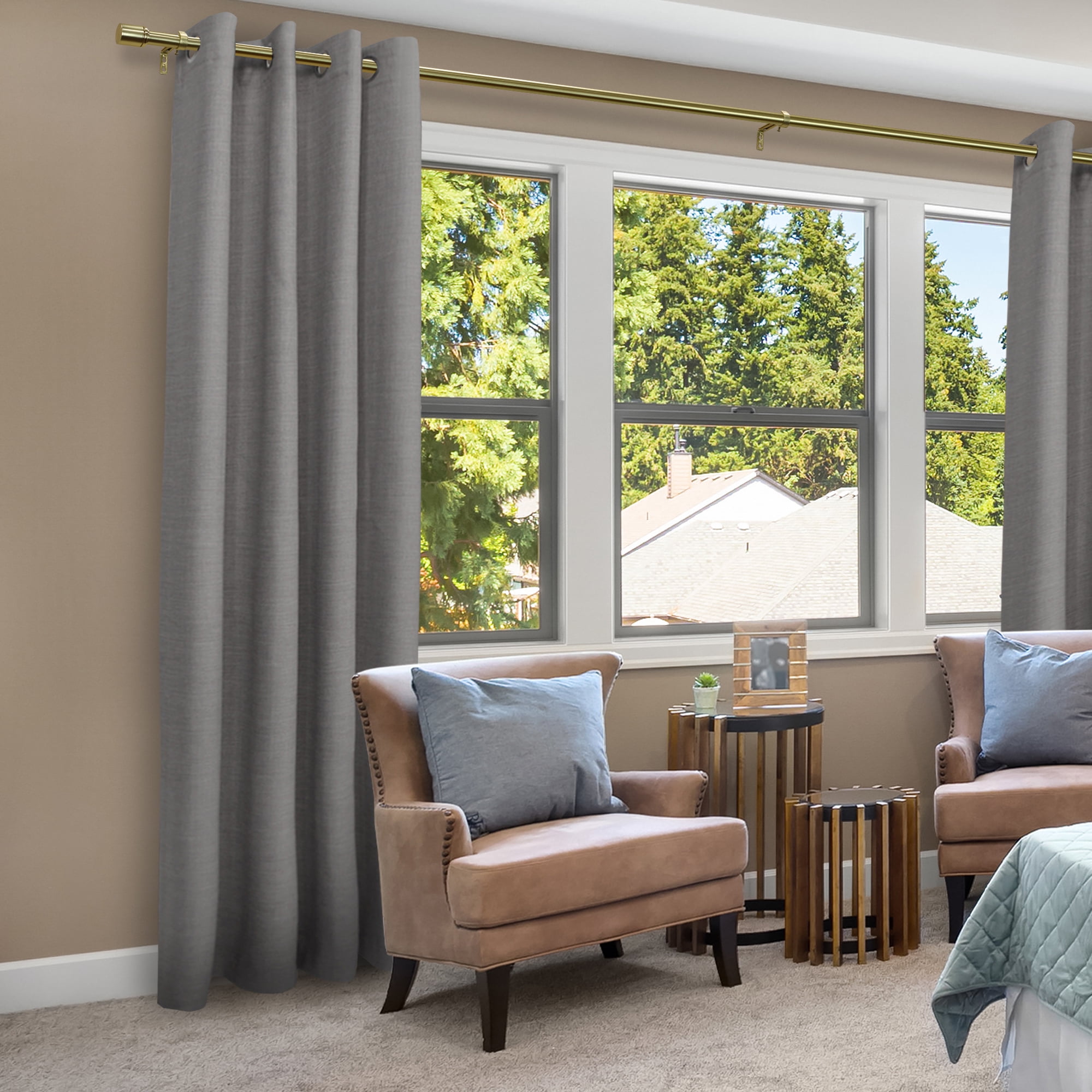 (2 pack) Better Homes & Gardens 1" Brass Cylinder Curtain Rod, 42-120"