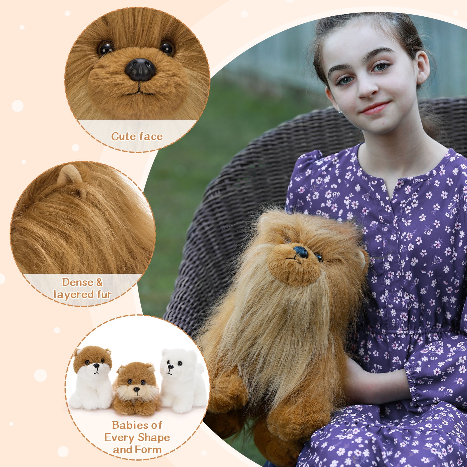 MorisMos 13.8'' Stuffed Dog Plush Mommy Dog with 3 Puppy Toy