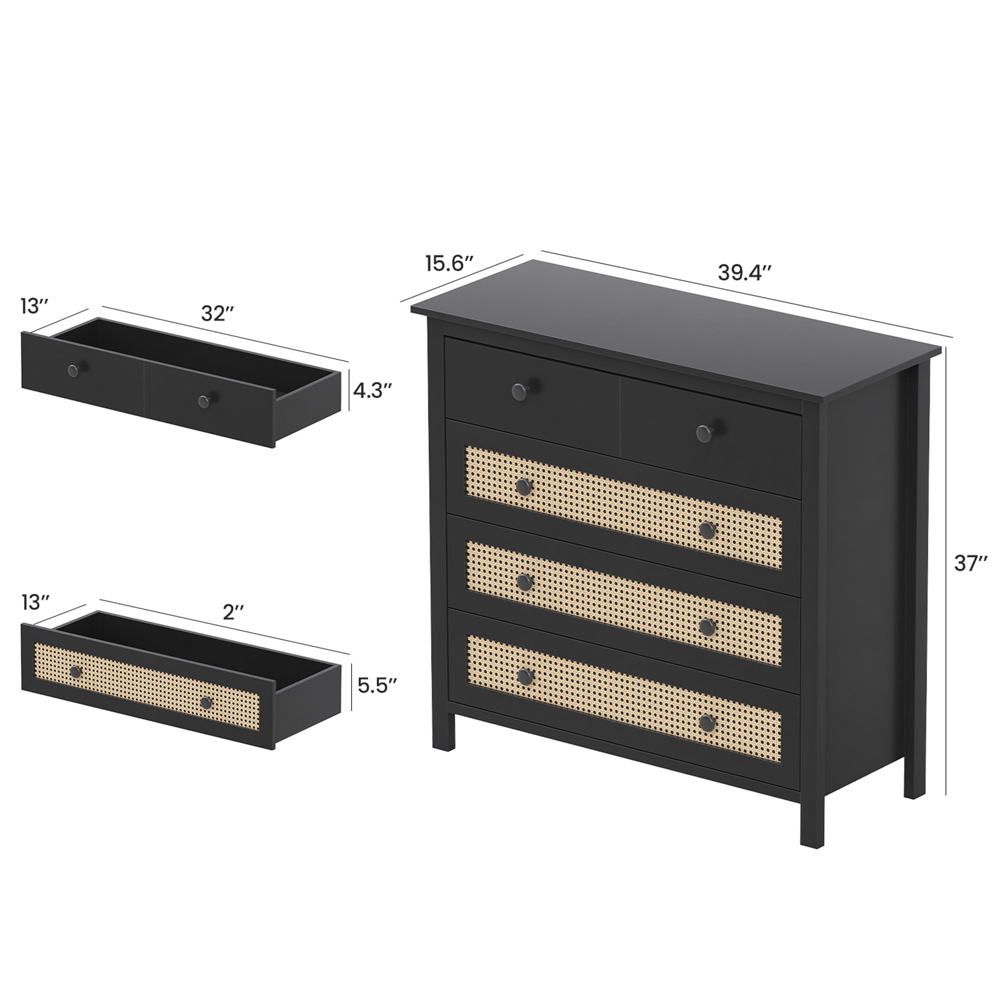 MAYEERTY 4-Drawer Sideboard Buffet Cabinet - Modern Console Cabinet for Living Room & Hallway, Black