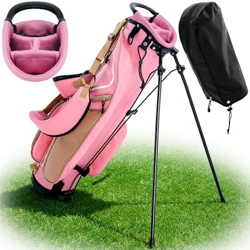 Ultra-Lite Golf Stand Bag - 3 Lbs, 4 Way Divider Portable Golf Club Carry Bag, Water-Repellent Golf Travel Case with Rain Hood, Golf Gifts for Men and Women (Pink)$$Sport & Recreation Other